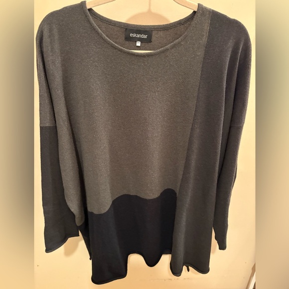ESKANDAR Color Block Cashmere Bateau-Neck Tunic Sweater Women’s One Size